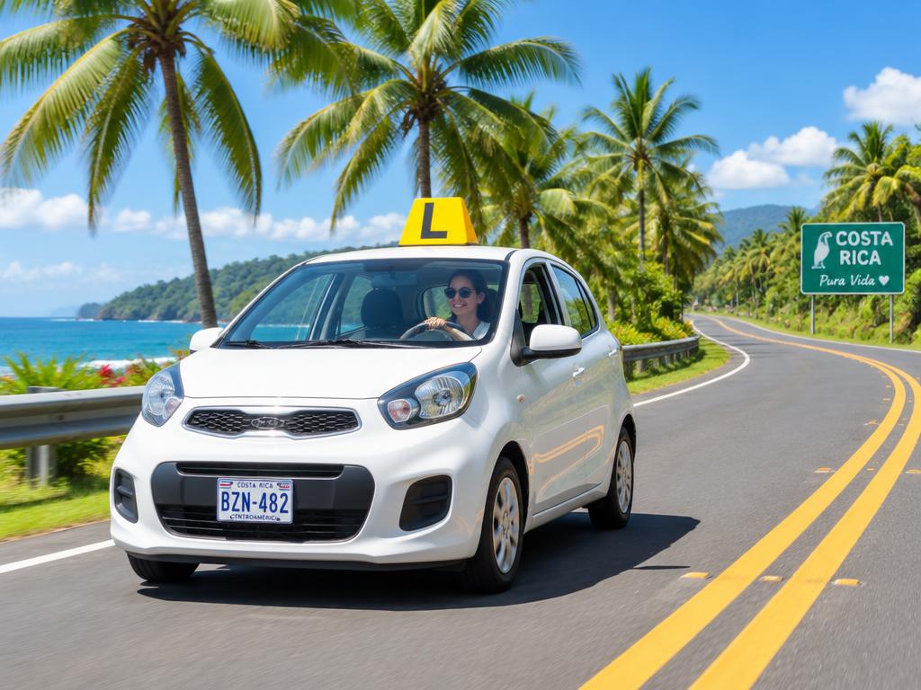 Carro de autoescuela en carretera costarricense