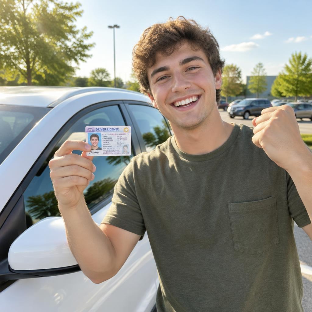 Joven celebrando su nueva licencia